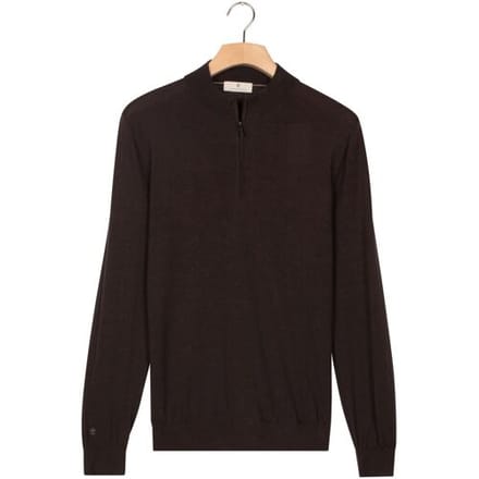 Thomas Maine Trui Half Zip Single Knit Merino Wool Bruin / male