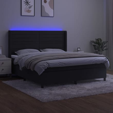 vidaXL - Boxspring - met - matras - en - LED - fluweel - zwart - 160x200 - cm