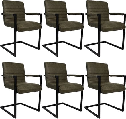 Bronx71® Industriële eetkamerstoel Block Antraciet eco-leer - Eetkamerstoelen set van 6 - stoel