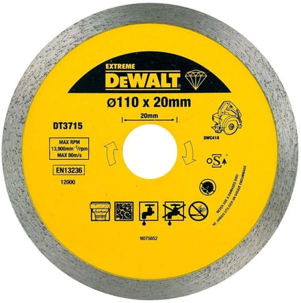 DeWalt Extreme Serie - Diamantschijf - 110mm - Voor DeWalt DWC410 - Gres en Graniet