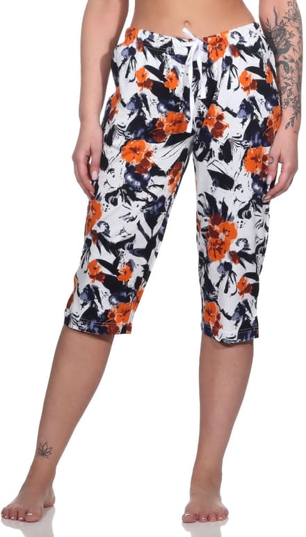 Dames Capri pyjamabroek ¾ lengte - Mix & Match in bloemenlook - ideaal om te combineren