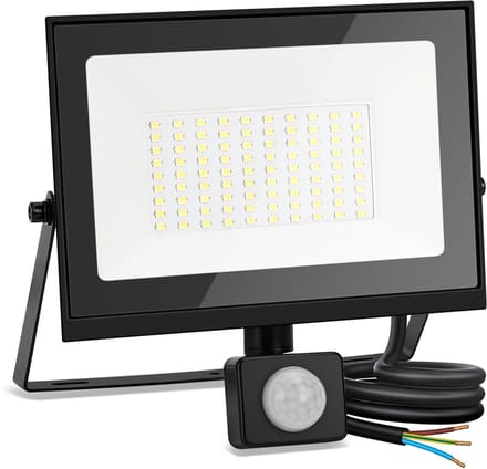 Aigostar LED Schijnwerper met Bewegingssensor - 56 LEDS - IP65 - Floodlight - Buitenlamp - 50W - 6500K - Zwart