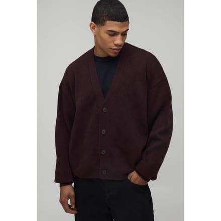 Oversized Boxy Soft Touch Knitted Cardigan | Chocolate | Size Small
