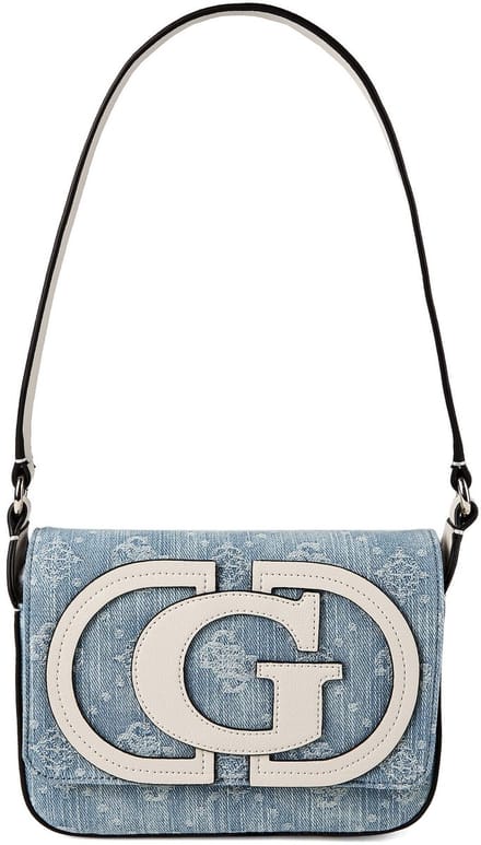 GUESS schoudertas Ruby Flap Shoulder Bag Denim Logo Lichtblauw