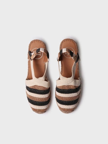 Gestreepte espadrille met sleehak en elastische bandjes | TERRA-AB