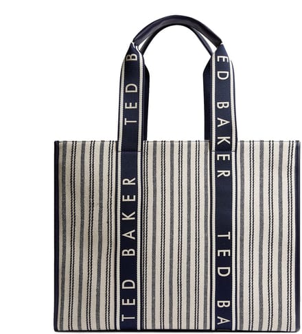 Ted Baker Shopper Schoudertas Hayllee Striped Canvas Large Icon Bag Navy Crème