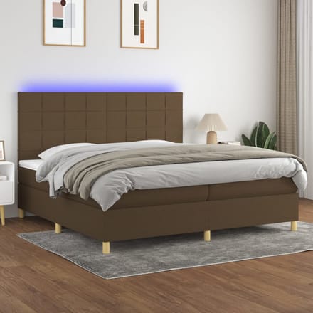 vidaXL - Boxspring - met - matras - en - LED - stof - donkerbruin - 200x200 - cm