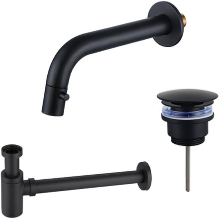 FugaFlow Eccelente Acces Fonteinkraanset - inbouw - uitloop 18cm - inkortbaar - sifon - always open plug - mat zwart