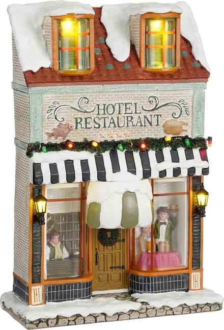 LuVille Kerstdorp Miniatuur Hotel Restaurant - L18 x B8 x H27 cm