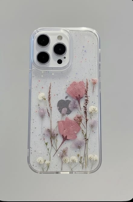 Vrolijk telefoonhoesje met echt gedroogde roze bloemen - iPhone 12 Pro Max