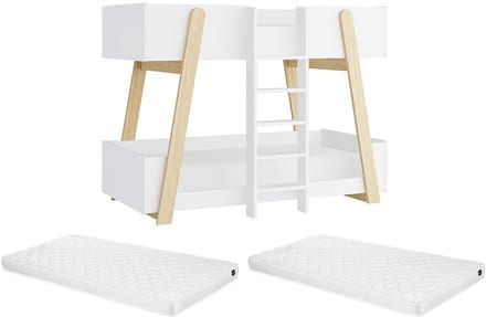 Vente-unique Stapelbed hout natuurlijk licht, wit 90 x 190 cm