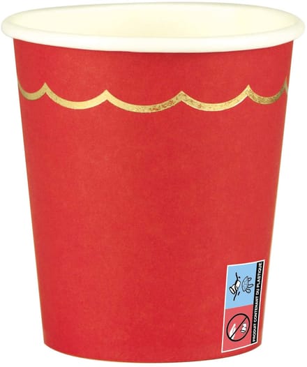 PARTYPRO - 8 rood-gouden geschulpte kartonnen bekers 200 ml voor feesttafel