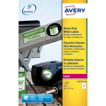 Etiket Avery L4715-20 99.1x67.7mm weerbestendig wit 160 stuks