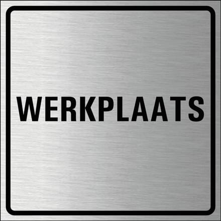 Werkplaats bordje, geborsteld aluminium 150 x 150 mm