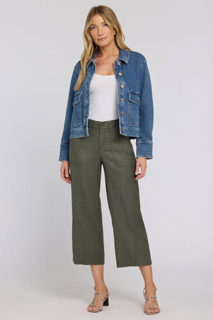 Wijd Been Cargo Capri Broek In Stretch Linnen