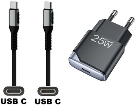 OneOne 25W snellader + 0,25m sterke USB C naar C kabel. GAN lader. PD PPS oplader adapter past op Kobo (Rakuten) eReader Elipsa, Elipsa 2E, Sage, Libra 2, Libra Colour, Clara 2E, Clara Colour, Clara BW - Kindle (Amazon) Scribe