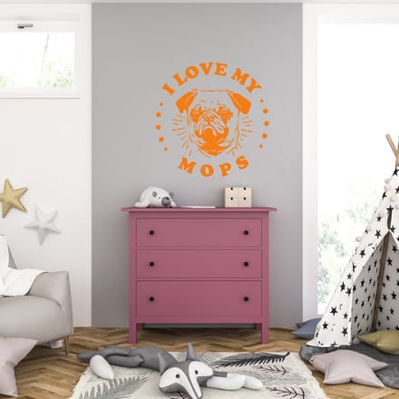 Muursticker - I Love My Mops - 40,6 x 40,6 - Oranje