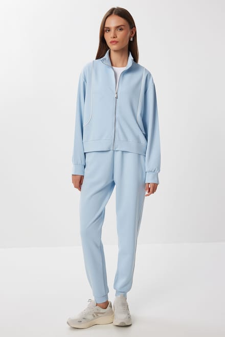 Contrast Binding Gedetailleerde Rits Sweater & Jogger Twee-Delige Set