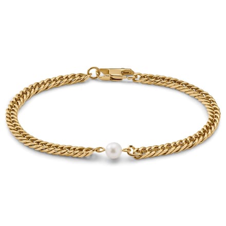 Ocata | Armband met Goudkleurige Cubaanse Schakels en Parels