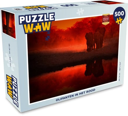 Puzzel Olifanten in het rood - Legpuzzel - Puzzel 500 stukjes