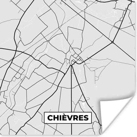 Poster Plattegrond – Chièvres – Zwart Wit – Stadskaart - Kaart - 75x75 cm