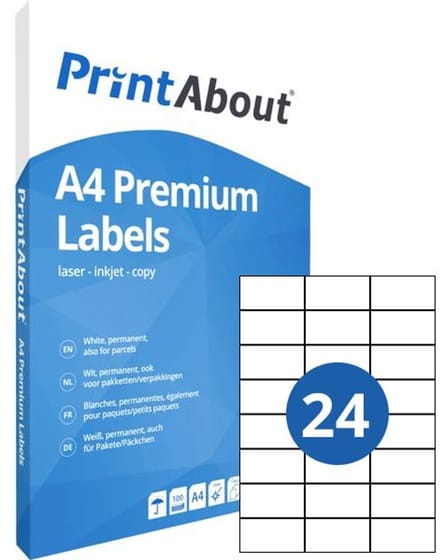 PrintAbout Premium A4 stickervel 24 per vel (70mm x 37mm)
