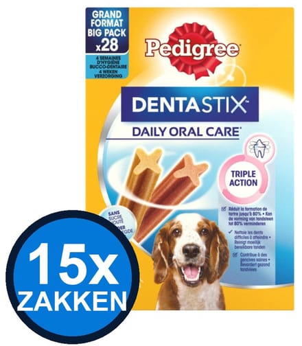 15x Pedigree - Dentastix Medium Multipack 28-pack - Hondenvoer Snacks - 720 g