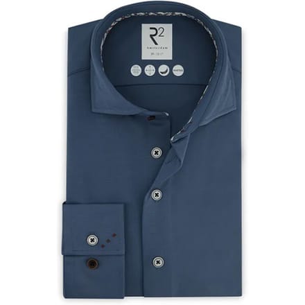 R2 Amsterdam - Overhemd Knitted Blauw - Heren - Maat 38 - Modern-fit