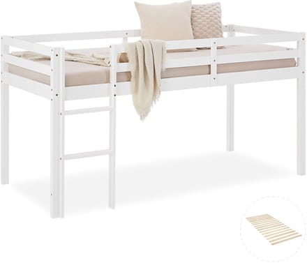 Homestyle4u Hoogslaper - 90x200 cm - Wit - met lattenbodem