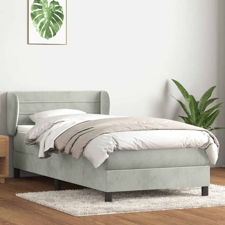 vidaXL - Boxspring - met - matras - fluweel - lichtgrijs - 80x220 - cm