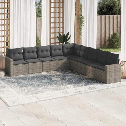 vidaXL - 9-delige - Loungeset - met - kussens - poly - rattan - grijs