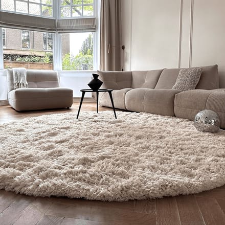 Rond Hoogpolig Vloerkleed Pilo Ivoor Wit Polyester Interieur05 - Rond 160 Ø - (M)