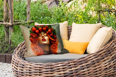 Buitenkussens - Tuin - Vrouw - Aardbeien - Kroon - 50x30 cm