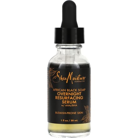 SheaMoisture, Afrikaanse Zwarte Zeep, Nachtelijk Vernieuwend Serum met AHA/BHA, 1 fl oz (30 ml) black