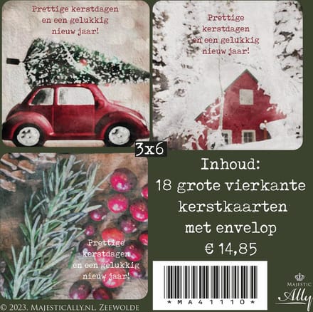 Voordeelpakje 18 vierkante kerstkaarten - Rood - MajesticAlly