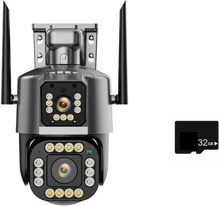 Beveiligingscamera Buiten - Drie Scherm Camera - Huis Bewaken - Automatische Tracking - 6K HD - Zwart