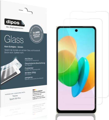dipos – 2x Pantserfolie geschikt voor Tecno Spark 50 Pro | 9H Screenprotector