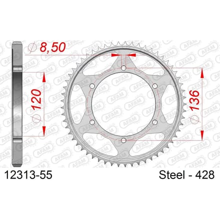 Stalen tandwiel Afam 428 55 dents