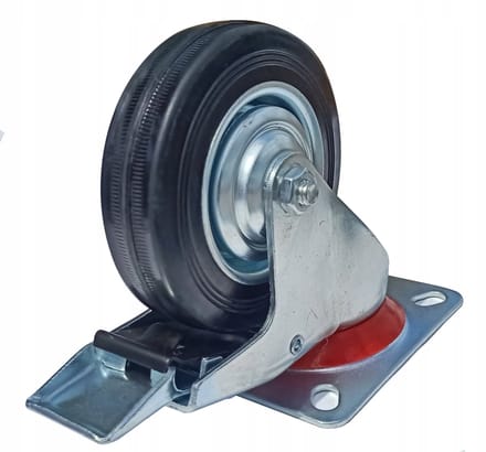 Zwenkwiel met rem 100mm metaal/rubber voor transportwagens