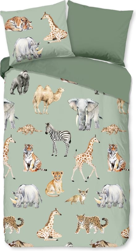 Pure dekbedovertrek safari dieren - 1 persoons 140x200/220 cm - Groen - Microvezel