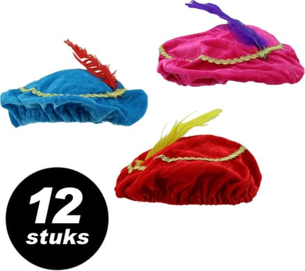 12x Pietenmuts met veer kinderen – VOORDEELSET 12 STUKS – one size pietenmutsen