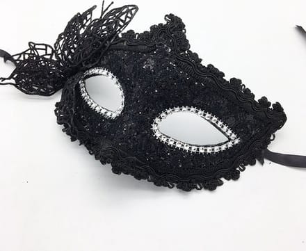 Venetiaans Masker - Vlindermotief - Stof - Zwart