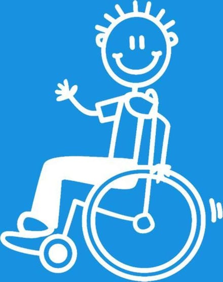 Jongen in rolstoel - autosticker - wit - 7,5 cm