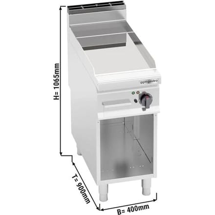 GGM Gastro Elektrische bakplaat - hardverchroomde plaat - 5,7kW - Glad - Bakoppervlak: 396x667mm - met open onderbouw zilver