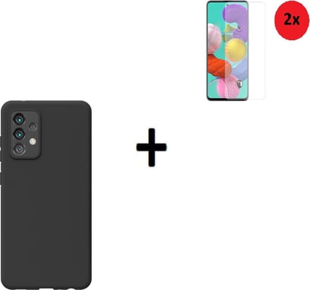 Samsung Galaxy A52 Hoesje - Siliconen - Samsung Galaxy A52 Screenprotector - Hoesje Zwart Case + 2x Screenprotector