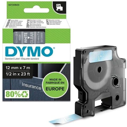 DYMO D1 Labels 12mm x 7m Roll Wit Print on Transparant Self-Adhesive Labels for LabelManager Label Printers Authentic