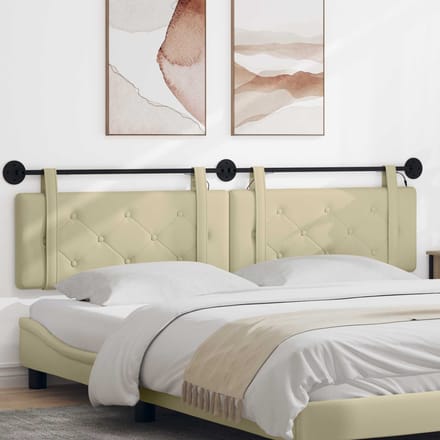vidaXL - Hangend - hoofdbord - Met - LED-verlichting - Crèmekleurig - Kunstleer