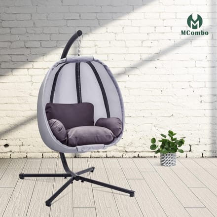 Core® Hangstoel Cocoon - Egg Hangstoel – Hang Stoel Met Standaard – Grijs - 105cm x 96cm x 175cm