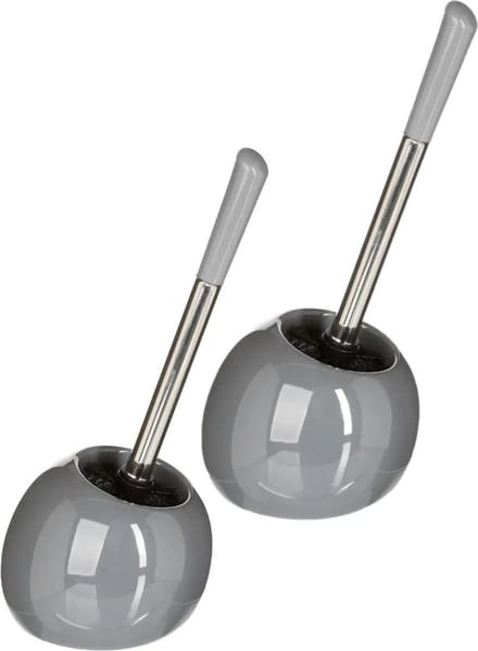 2x 5five wc-/toiletborstel met houder rond - grijs glans - keramiek - 36 cm