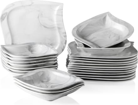 Bolt Edge Serviesset - 12 persoons - 24-delig - Porselein - Marmerlook